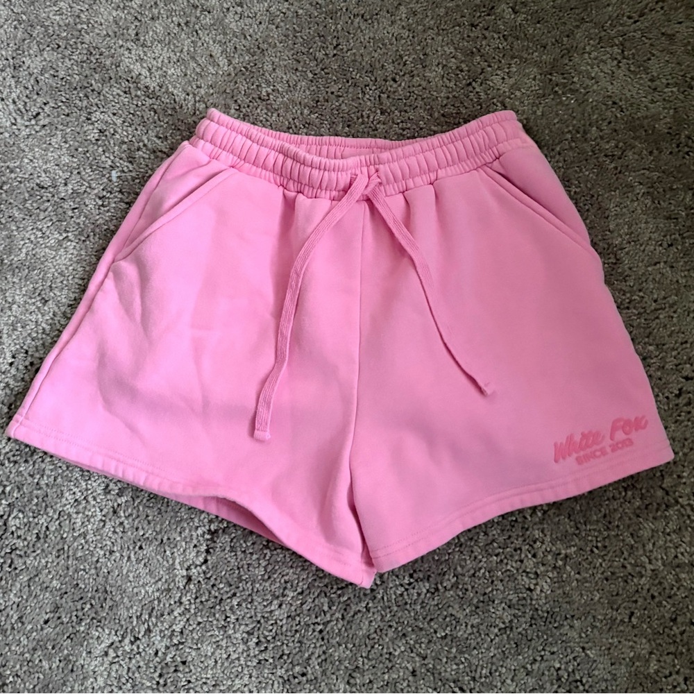 White Fox Pink High-Waist Drawstring Shorts